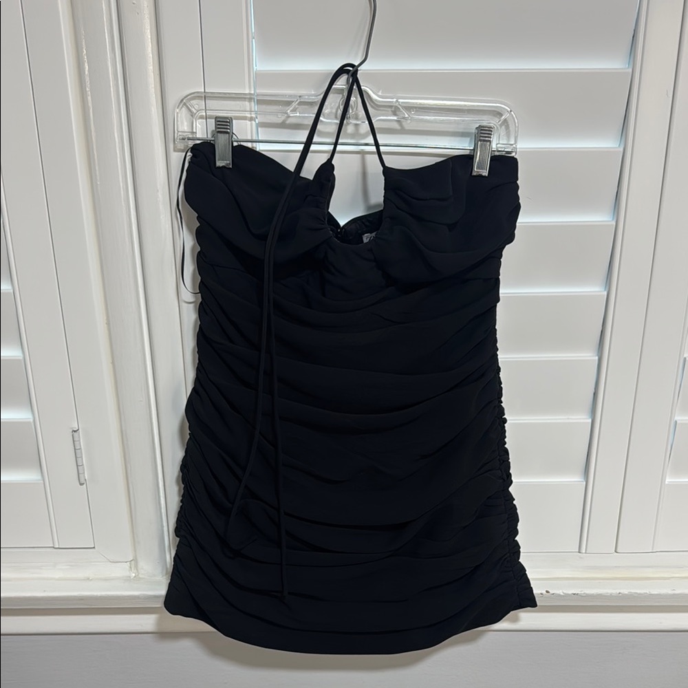 Zara Black Ruched Halter Bodycon Dress
